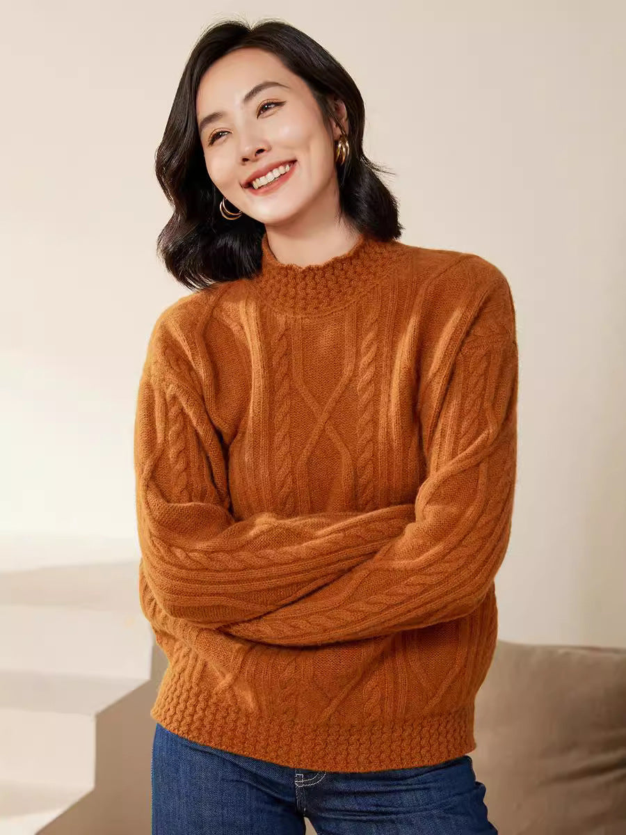 Damen Zopfstrick-Mockneckpullover mit kurzer Boxy-Silhouette Shop Nory