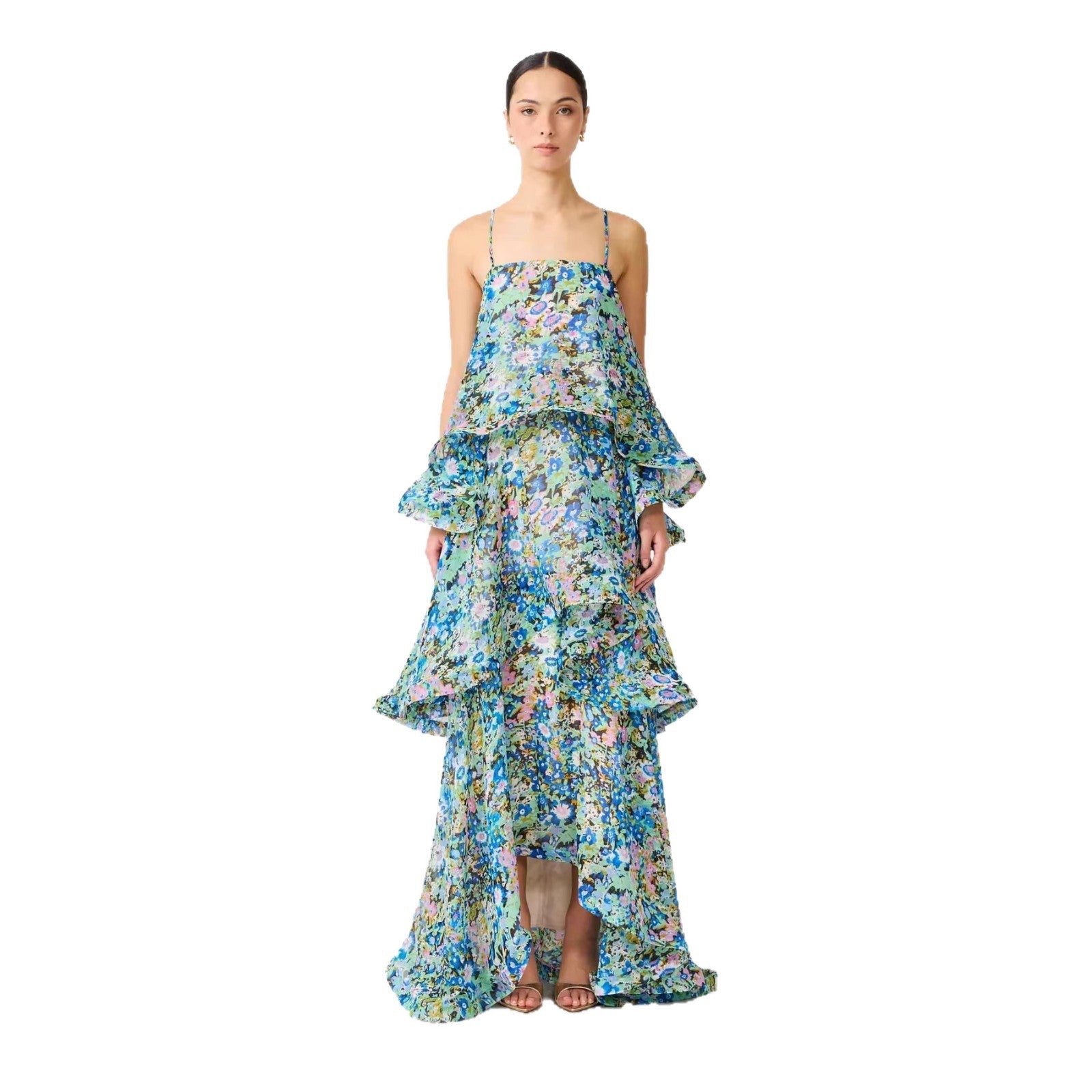 Damen Maxi Kleid mit Volant-details