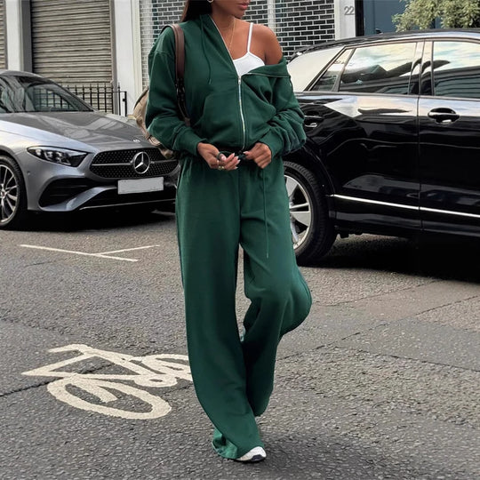 Damen gekürztes Kapuzen-Sweatshirt mit Oversize-Ärmeln und high-waist Wide-Leg Freizeithose Shop Nory