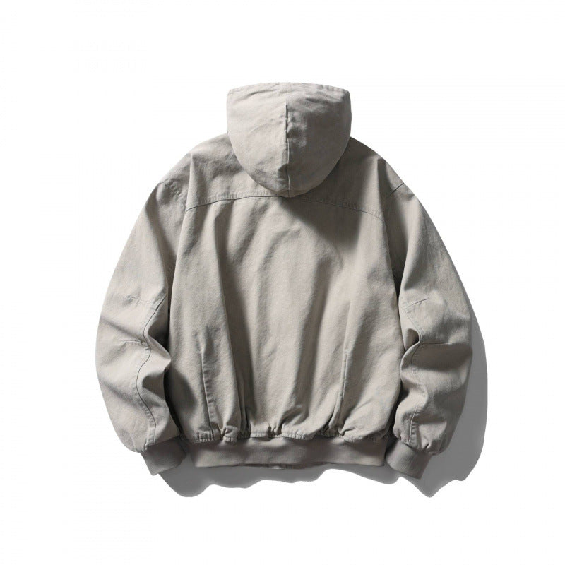 Unisex Boxy-Hoodie-Blousonjacke mit verdeckter Front und Pattentaschen Shop Nory