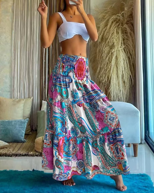 Damen Maxirock mit elastischem Smockbund und fließendem Paisley‑Print Shop Nory