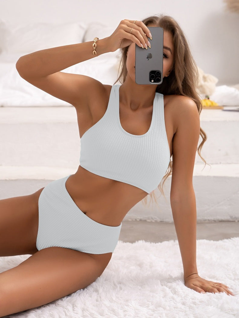 Damen Sportliches Bikini-Set mit hoch geschnittenem Slip und modischem Rückenträger Shopnory