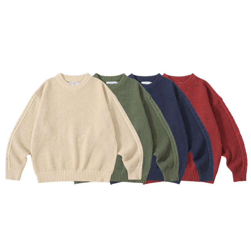 Unisex Oversize Grobstrickpullover mit Zopfärmeln und Rundhalsausschnitt Shop Nory