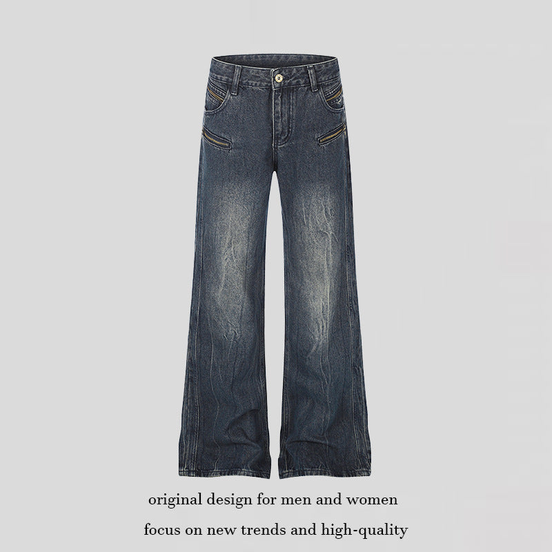 Damen Weite Denim‑Palazzo‑Jeans mit hohem Bund und Zier‑Reißverschlusstaschen Shop Nory