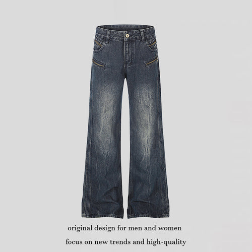 Damen Weite Denim‑Palazzo‑Jeans mit hohem Bund und Zier‑Reißverschlusstaschen Shop Nory