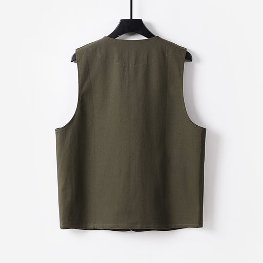 Herren Utility-Weste mit V-Ausschnitt, Knopfleiste und aufgesetzten Klappentaschen Shop Nory