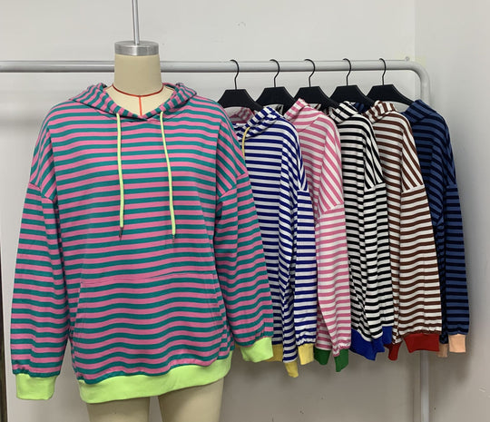 Damen gestreifter Kapuzenpullover mit stylischer Kängurutasche