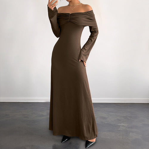 Damen Off-Shoulder Maxikleid mit geraffter Brustpartie und schmaler A‑Linie Shop Nory