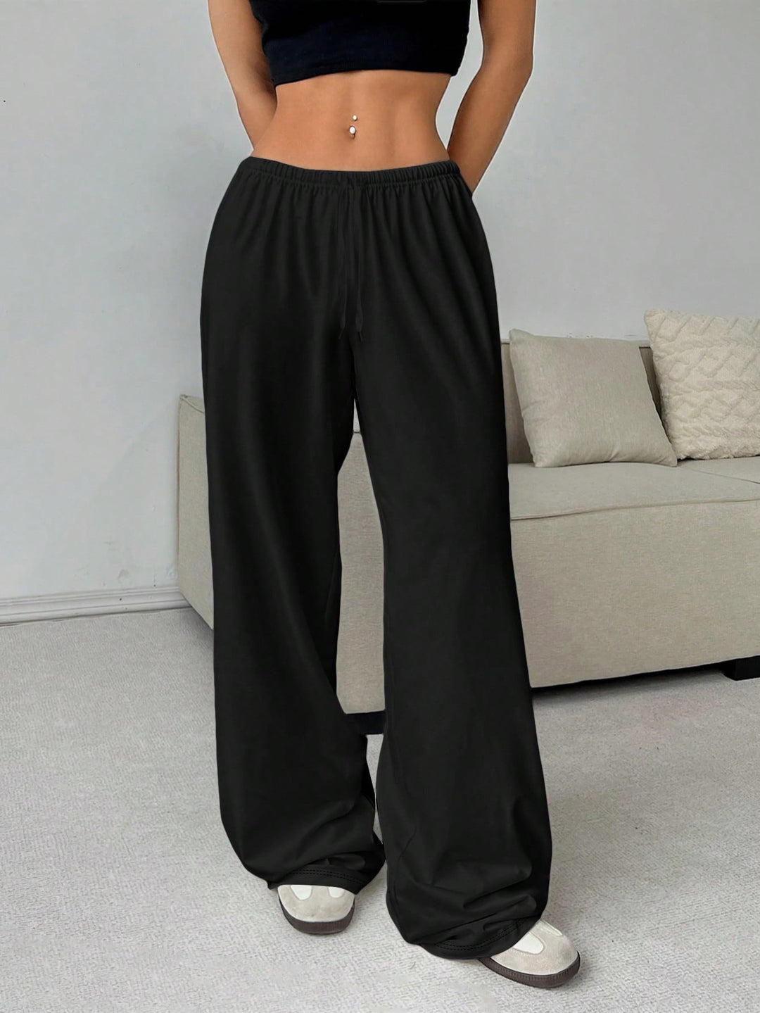 Damen nan weiter Highwaist Palazzo-Jogger mit elastischem Komfortbund, Kordelzug und seitlichen Eingrifftaschen Shop Nory