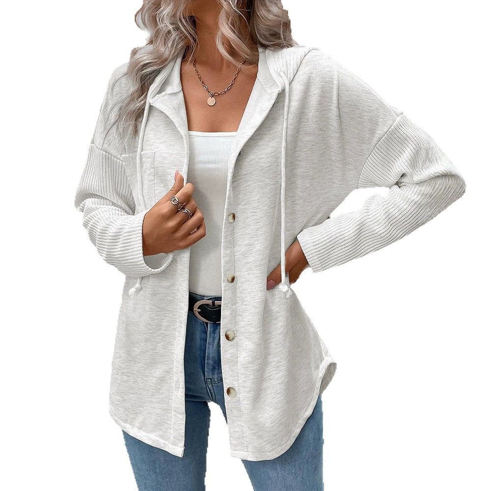 Damen Kapuzencardigan mit Knopfleiste, kontrastierenden Rippärmeln und lässiger Longline-Silhouette Shop Nory