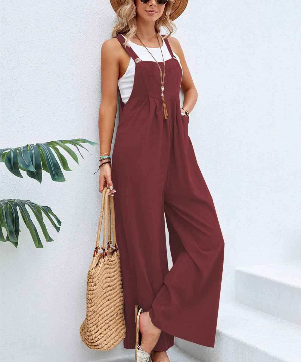Damen Lässiger Jumpsuit mit weitem Bein und verstellbaren Trägern