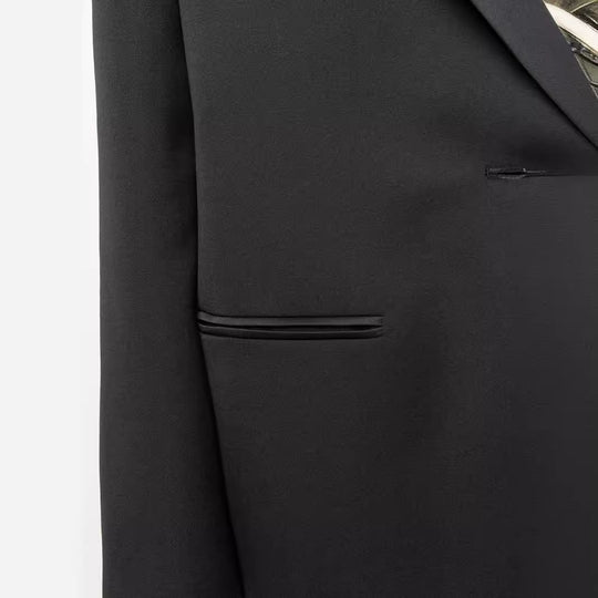 Damen Oversize Einreihiger Longblazer mit Satin-Schalkragen und cleanem Tailoring Shop Nory