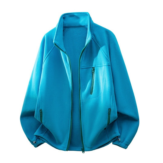 Unisex Leichte Fleecejacke mit Stehkragen, Raglanärmeln und multiplen Reißverschlusstaschen Shop Nory