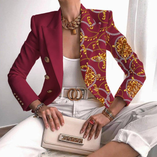Damen Taillierter Doppelreihiger Blazer mit markanter Schulter, Goldknöpfen und Glitzer-Ombré Shop Nory