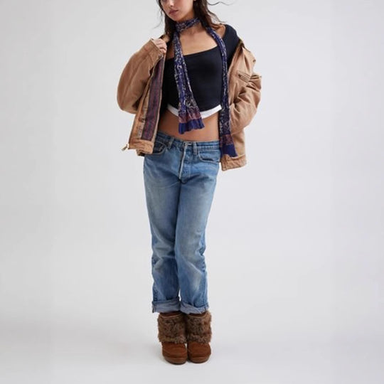 Damen Cropped-Langarmshirt mit eckigem Ausschnitt und kontrastbündchen Shop Nory