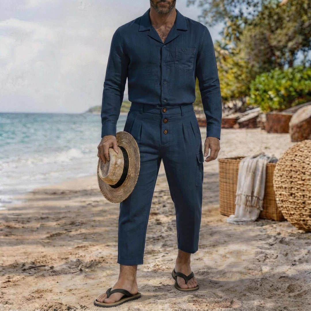 Herren langärmeliges Resorthemd mit Reverskragen und Brusttasche Shop Nory