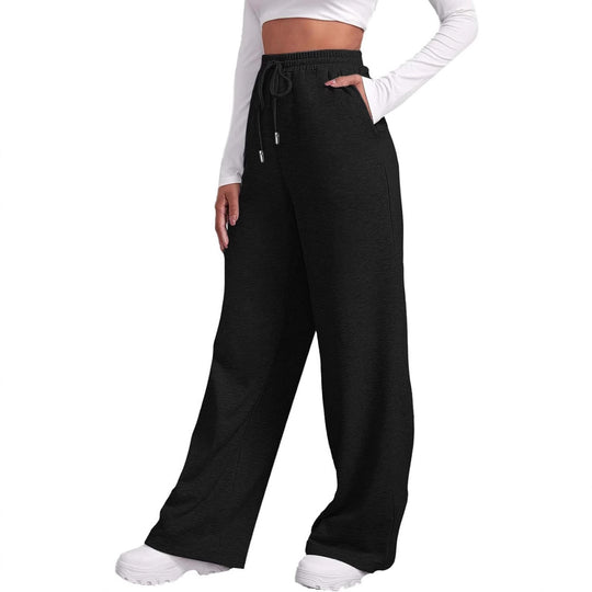 Damen nan weite High‑Waist Palazzo-Loungehose mit elastischem Komfortbund, Kordelzug und seitlichen Eingrifftaschen Shop Nory