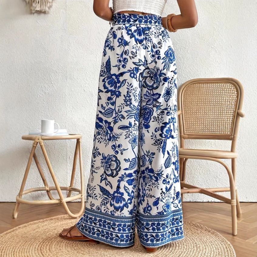 Damen Palazzohose mit buntem Print und elastischem Bund