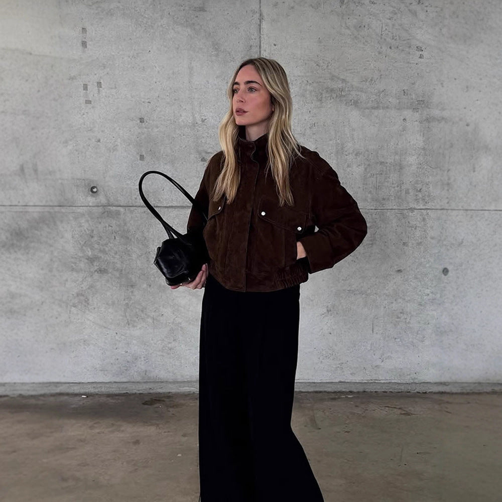 Damen Kurzjacke aus Veloursleder mit aufgesetzten Pattentaschen Shop Nory