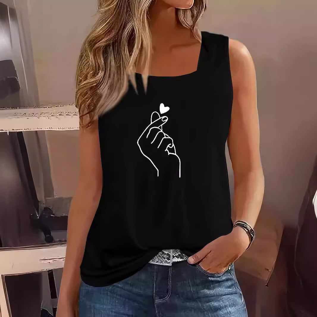 Damen ärmelloses T-Shirt mit kreativem Handdesign