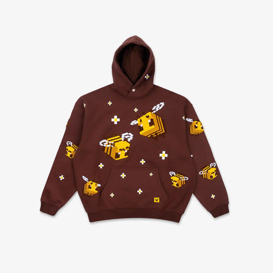 Unisex nan Kapuzenpullover mit eingestricktem Pixel-Bienenmotiv und aufgesetzter Kängurutasche
