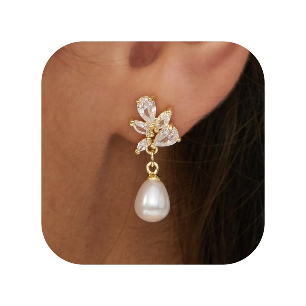 Damen Ohrstecker mit elegantem Blatt- und Perlen-Design Shop Nory