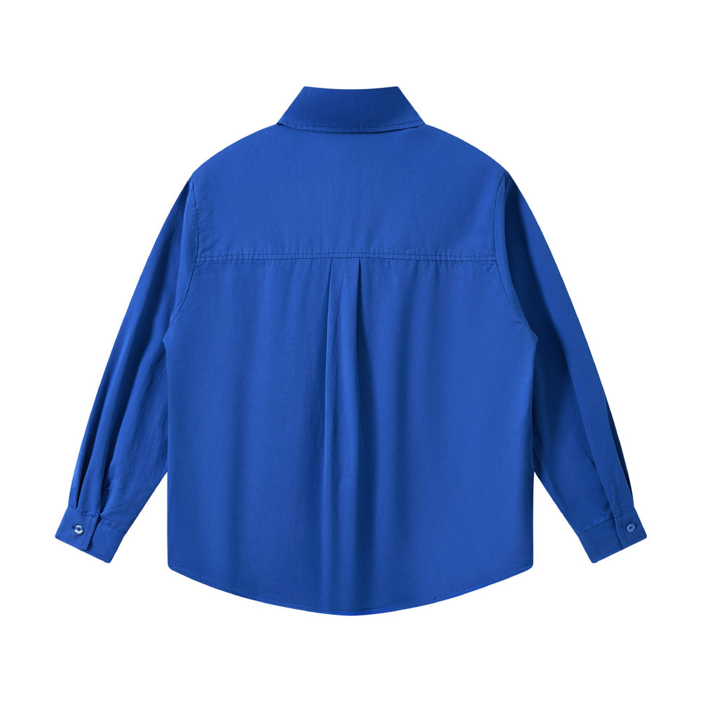 Unisex Oversize Hemdjacke aus leichter Baumwollmischung mit Brusttasche und abgerundetem Saum Shop Nory