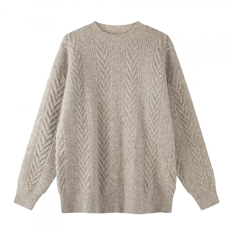 Unisex Oversize Grobstrick-Pullover mit Fischgrätstruktur und Rundhalsausschnitt Shop Nory