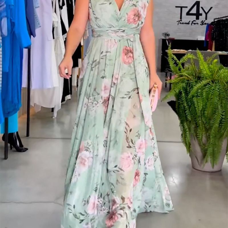 Damen Maxikleid mit fließendem Schnitt und eleganten Rüschendetails