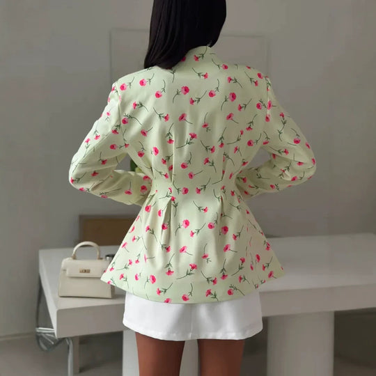 Damen Taillierter Blazer mit Schößchen, dekorativen Knöpfen und floralem Muster Shop Nory