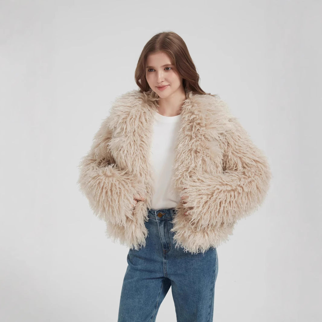 Damen Kurzboxiger Kunstpelz‑Bolero mit langflorigem Hochflor und voluminösem Schalkragen Shop Nory