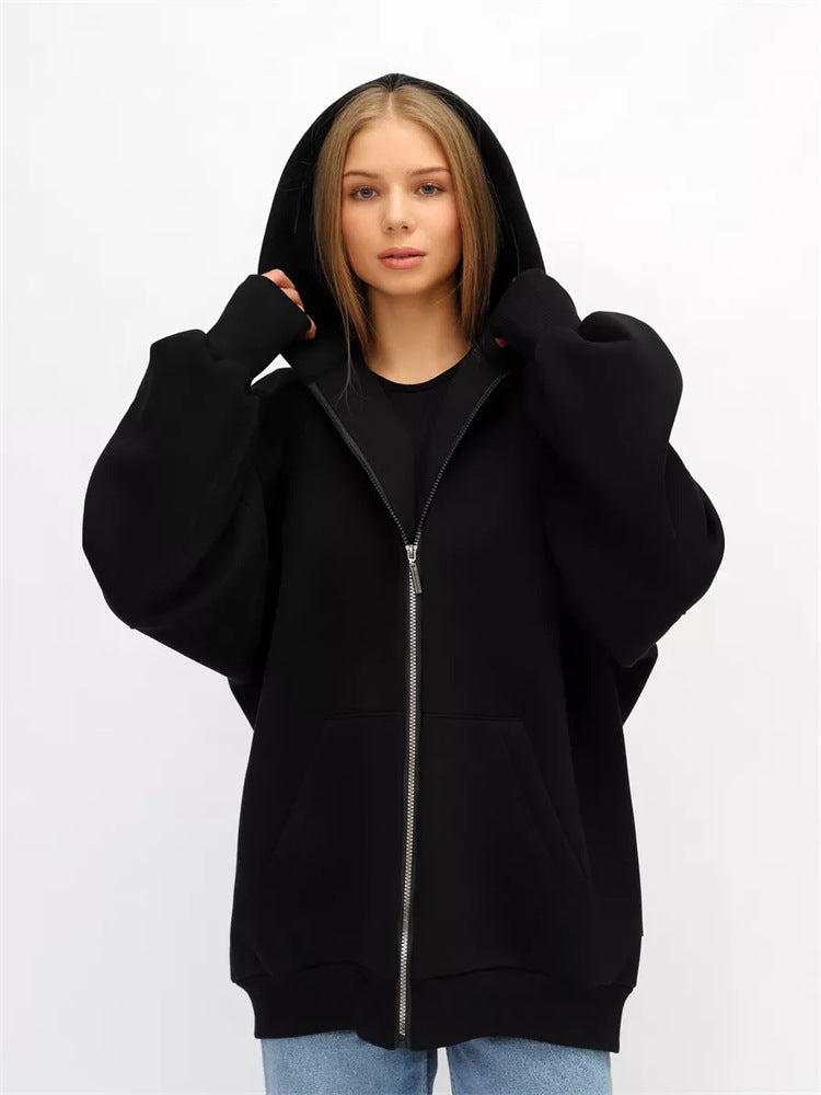 Damen lässiger Oversized Zip-Hoodie mit tiefen Taschen
