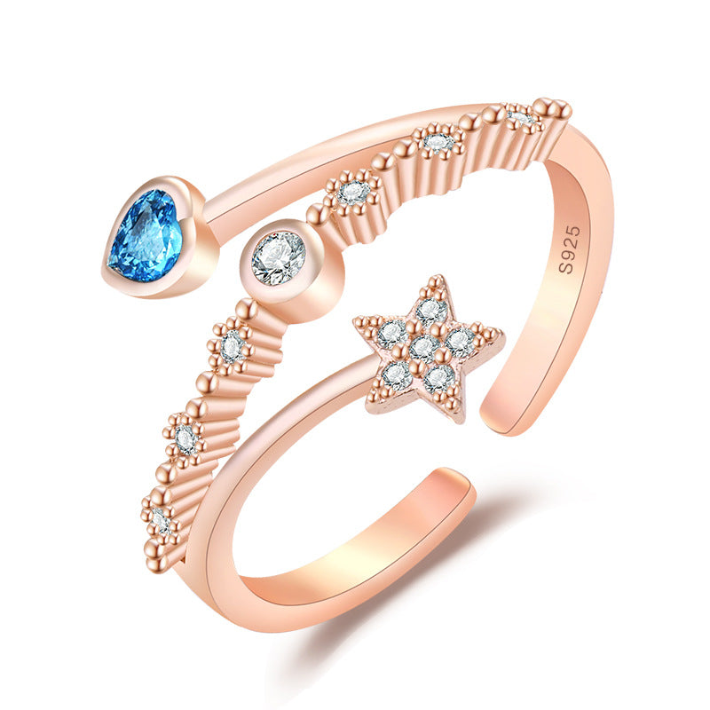 Damen Offener Ring mit funkelndem Stern- und Tropfenmotiv Shop Nory