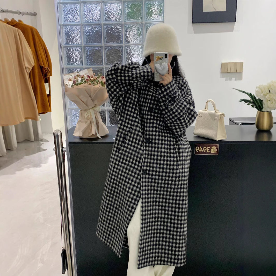 Damen Hahnentritt Oversize Wollmix-Mantel mit weitem Schnitt und Knopfverschluss Shop Nory