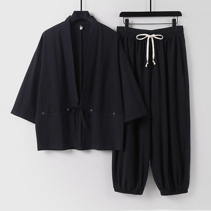 Unisex Lockeres Kimono-Loungewear-Set aus atmungsaktivem Baumwollmix mit Kordelbund und gerafften Knöcheln Shop Nory