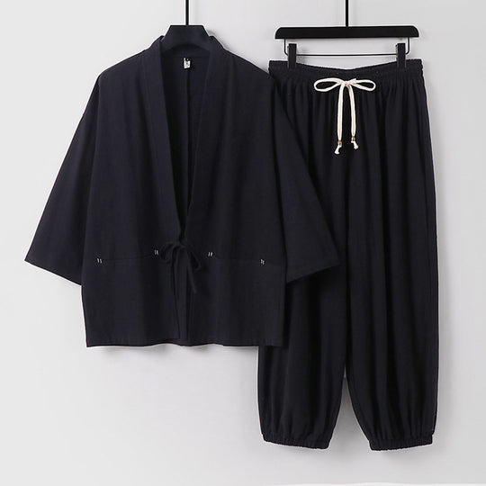 Unisex Lockeres Kimono-Loungewear-Set aus atmungsaktivem Baumwollmix mit Kordelbund und gerafften Knöcheln Shop Nory