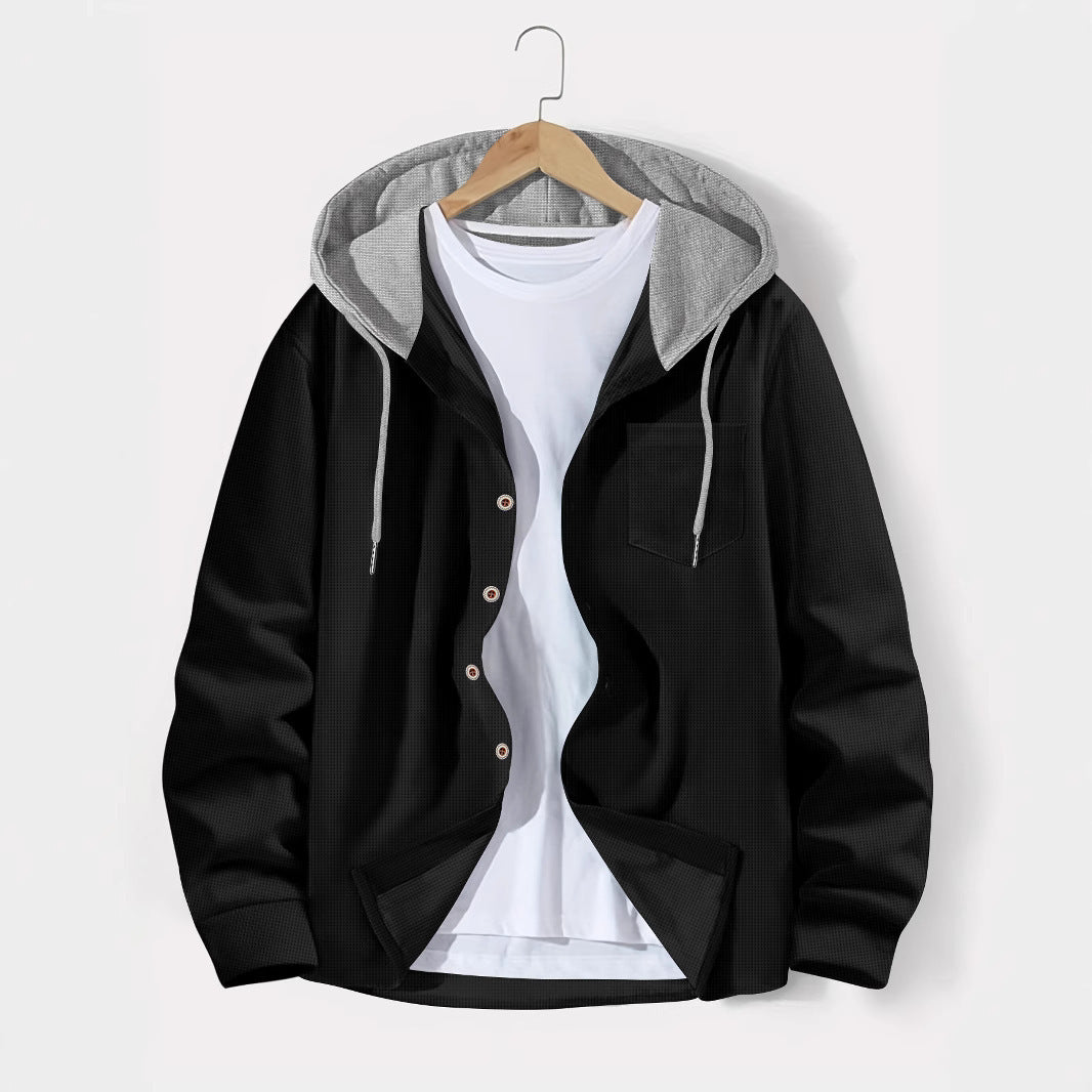 Herren nan leichtes Utility-Hoodie-Überhemd mit Kontrastkapuze, Knopfleiste und Brusttasche Shop Nory