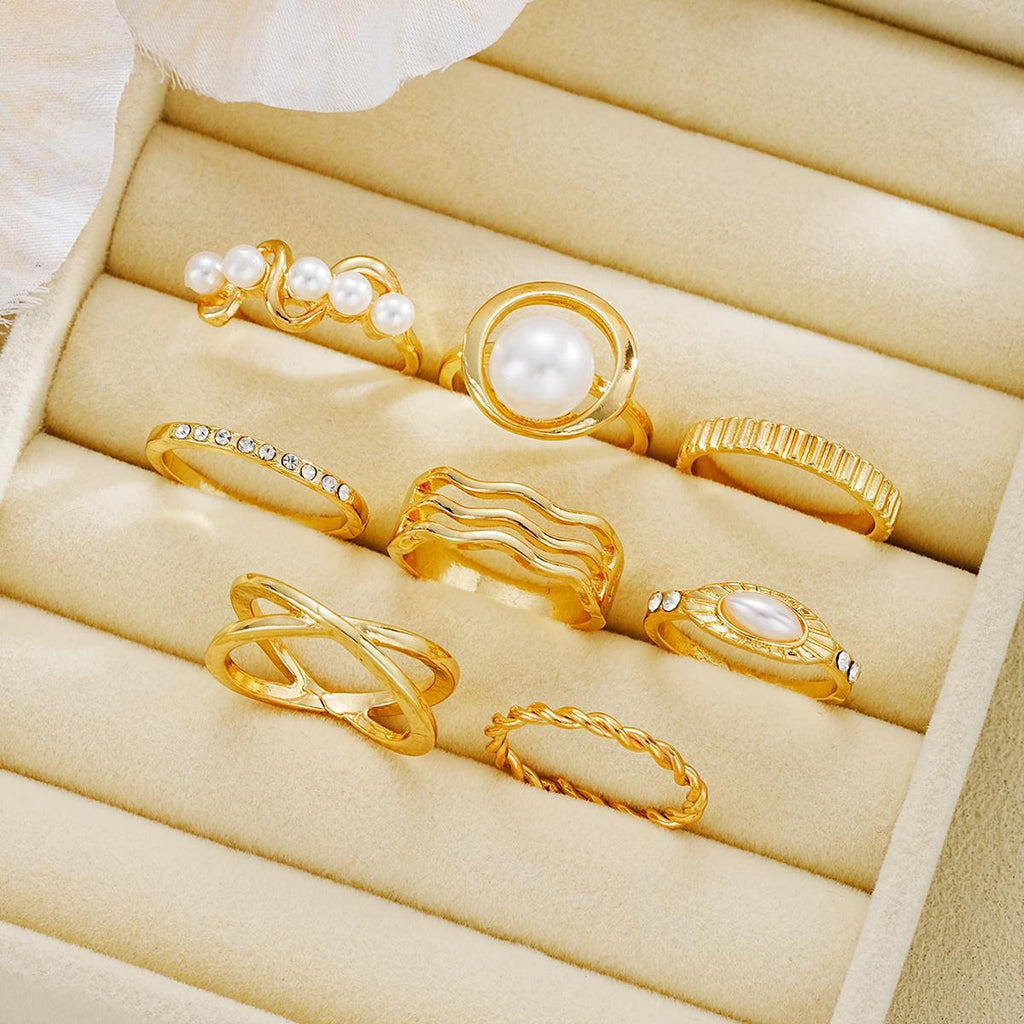 Damen Ring-Set mit eleganten Perl- und geschwungenen Designs Shop Nory