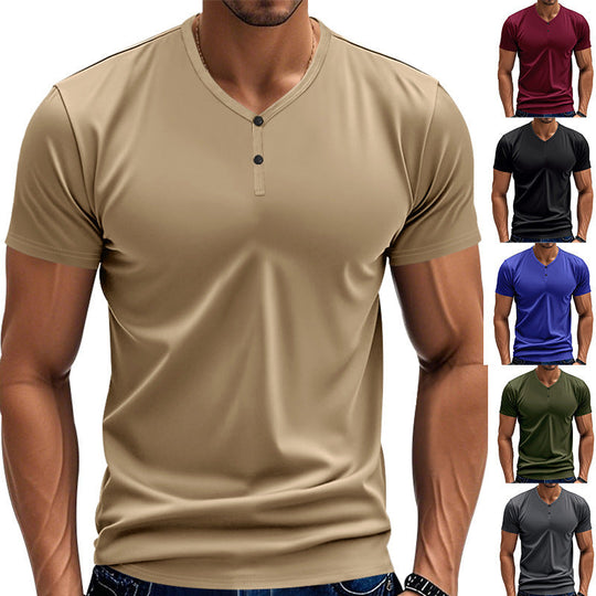 Herren Kurzarm Henley-T-Shirt mit strukturiertem V-Ausschnitt