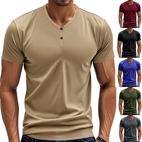 Herren Kurzarm Henley-T-Shirt mit strukturiertem V-Ausschnitt