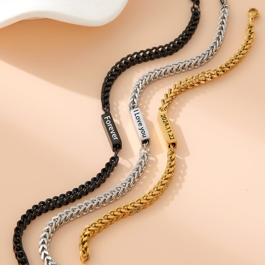 Damen stilvolles Gliederarmband mit gravierbarem Element Shop Nory