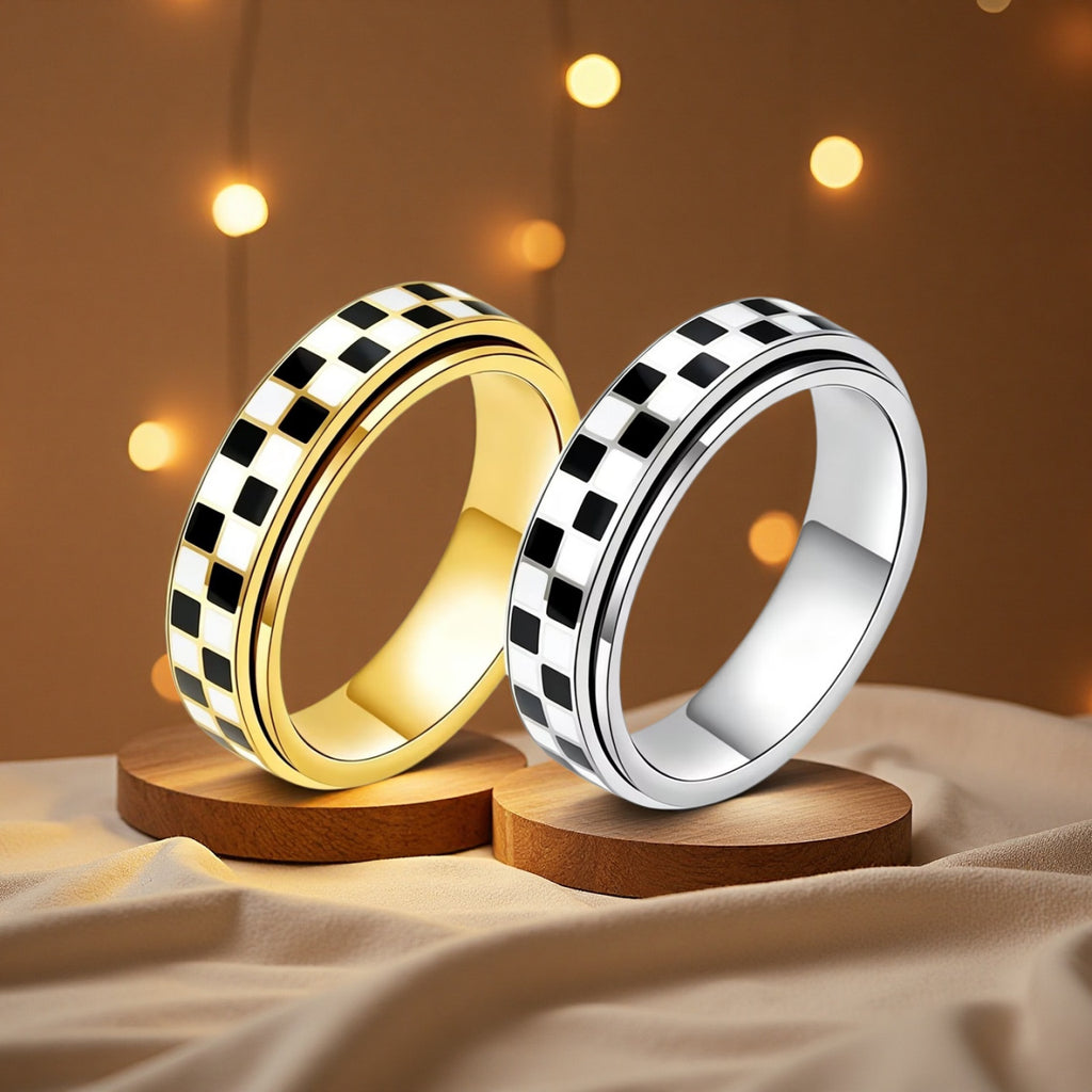 Herren Ring mit modernem Schachbrettmuster Shop Nory
