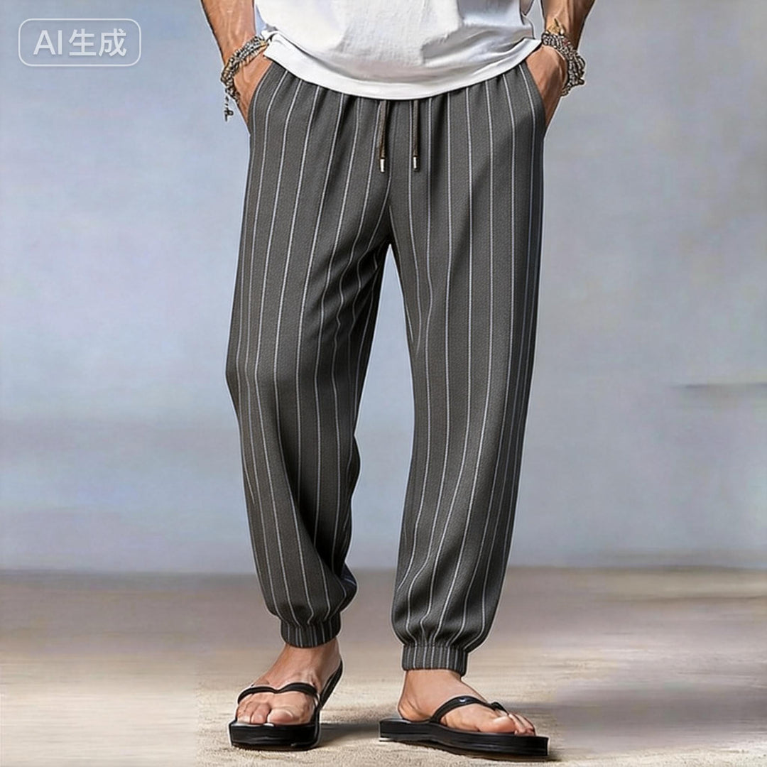 Herren gestreifte Jogger-Chino mit Tunnelzug, Bügelfalte und elastischen Knöchelbündchen Shop Nory