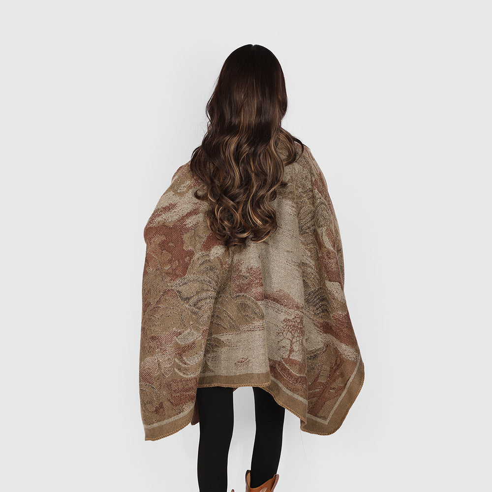 Damen Jacquard-Cape mit grafischem Blumenmotiv und kastigem Oversize-Schnitt Shop Nory