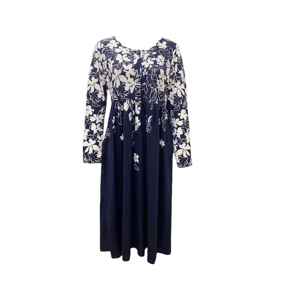Damen Maxikleid mit V-Ausschnitt, Blumenprint, Knopfleiste und Eingrifftaschen Shop Nory
