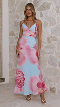 Damen Maxikleid mit floralem Design und raffinierten Rüschendetails