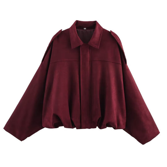 Damen Cropped Boxy Wildleder-Look Bomberjacke mit Epauletten-Schultern Shop Nory