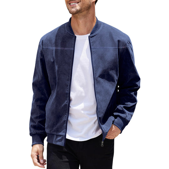 Herren nan velourslederoptik Bomberjacke mit Stehkragen, Rippbündchen und verdecktem Reißverschluss Shop Nory