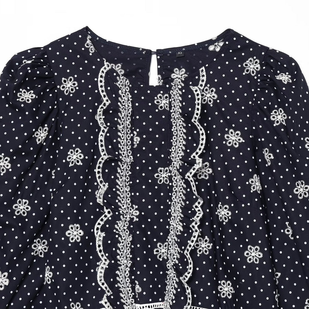 Damen Bestickte Polka-Dot Bluse mit Rüschen und Ballonärmeln Shop Nory