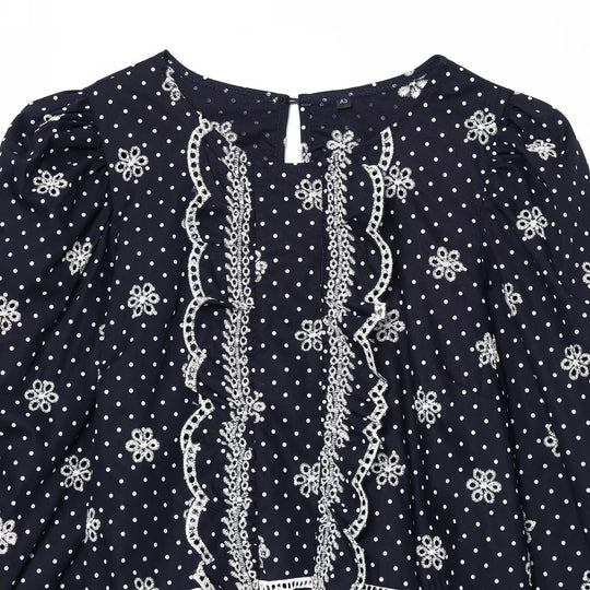 Damen Bestickte Polka-Dot Bluse mit Rüschen und Ballonärmeln Shop Nory